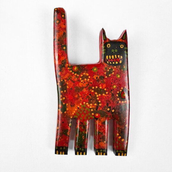 VINTAGE 1997 Mark Soppeland Signed SCARY CAT Brooch, Artisan Hand Made Folk Art - Picture 2 of 5